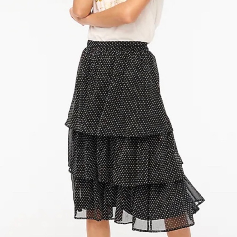 J.Crew Black Polka Dot Tiered Skirt